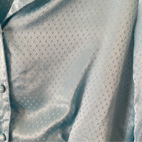Vintage Campus Casuals mint blue satin collared button up blouse women’s - Picture 4 of 6